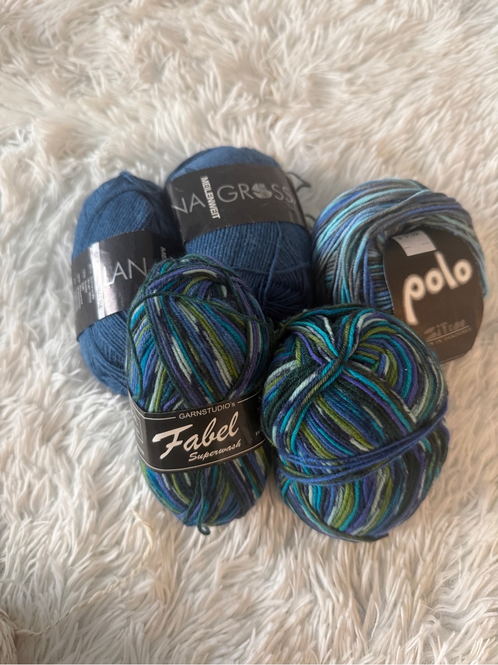 Blue sock yarn five skein bundle wool and other blends